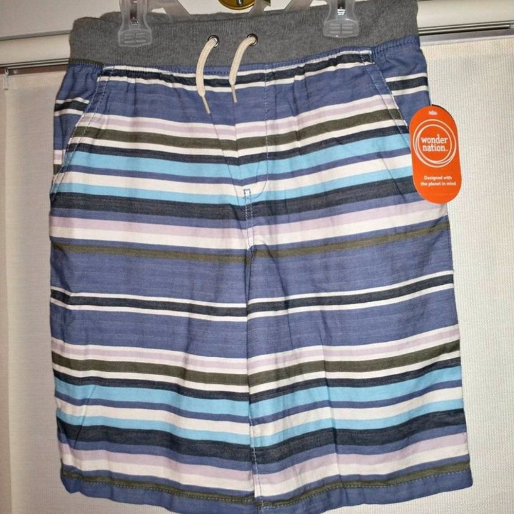 WONDER NATION boy shorts size XL 14/16 blue striped k-301